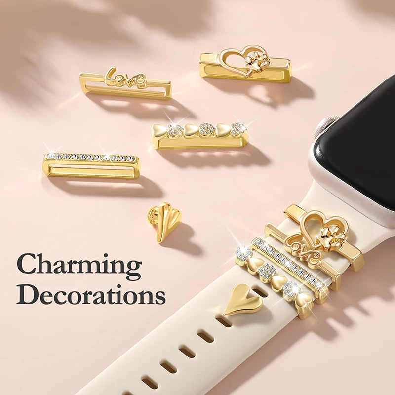 1set Fashion Love & Paw Apple Watch Band - Elegant Shiny Rhinestone Strap Cute Heart & Dog Paw Charms, Fit iWatch 2-9SE/Ultra