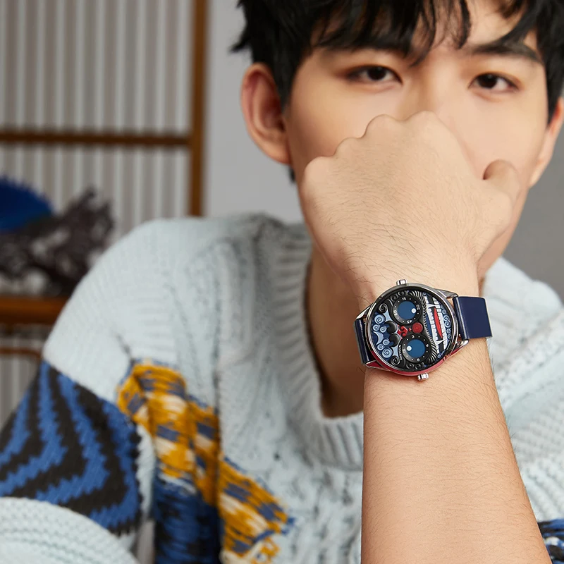 Abbylun 1363 relojes de cuarzo a la moda para hombre, diseño creativo, correa de cuero, reloj de pulsera deportivo informal resistente al agua para hombre, reloj para hombre