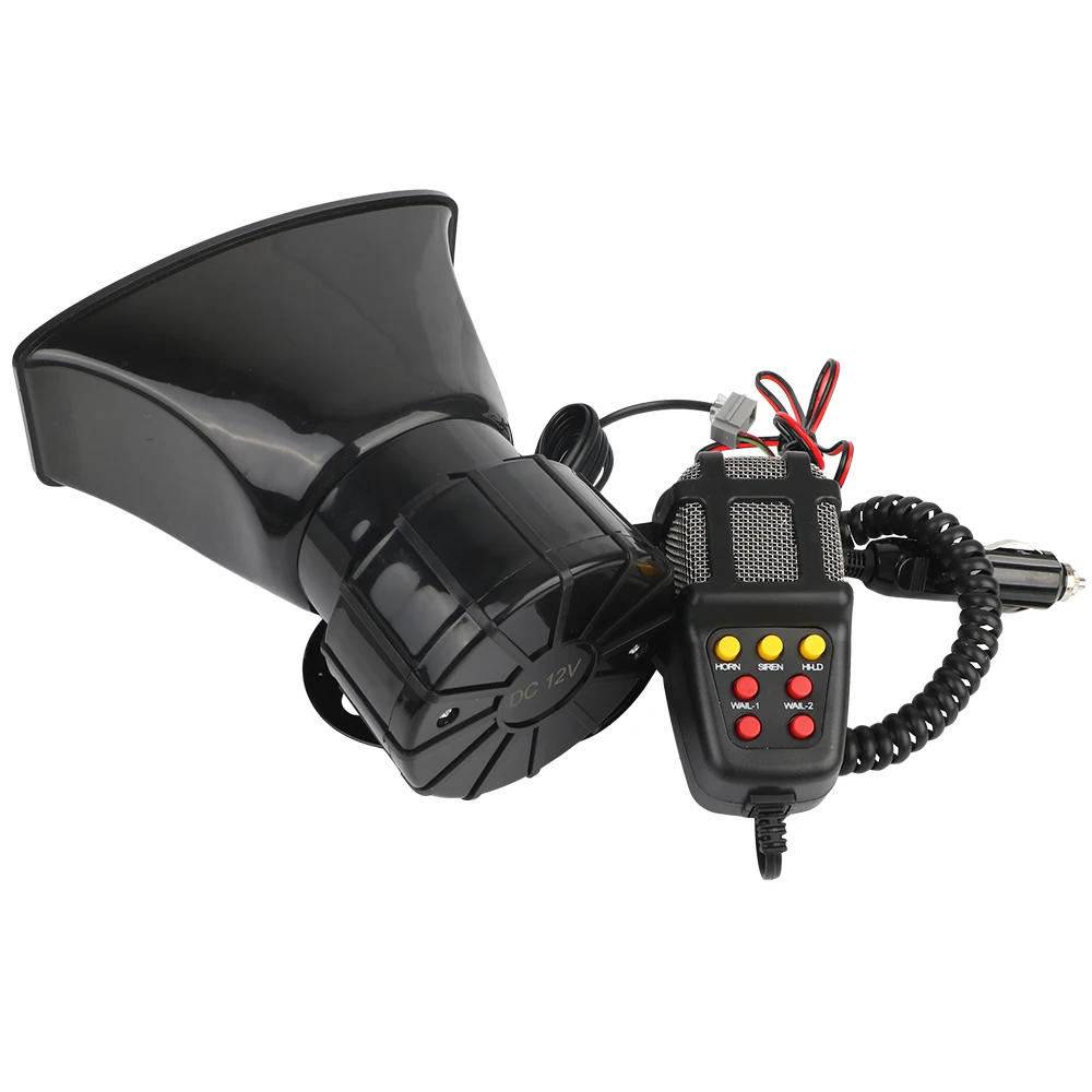 Police Siren Air Horn Speaker 7 Sounds 120DB Loud 12V 100W Car Horn Car Warning Alarm Megaphone Multi-tone & Claxon Horn