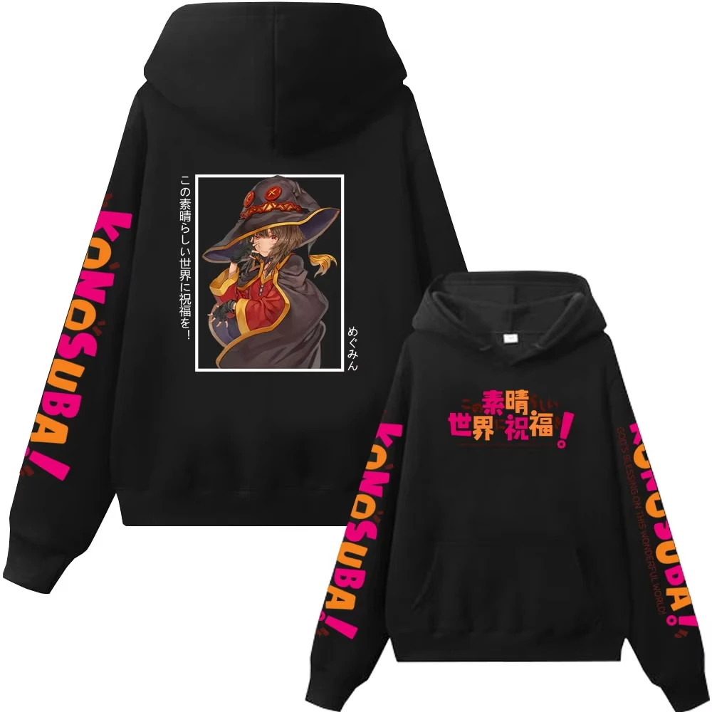 Ropa de Anime Konosuba Megumin, sudaderas con capucha con estampado bonito para hombres y mujeres, sudaderas con capucha de gran tamaño, sudadera informal, ropa de calle Unisex Harajuku