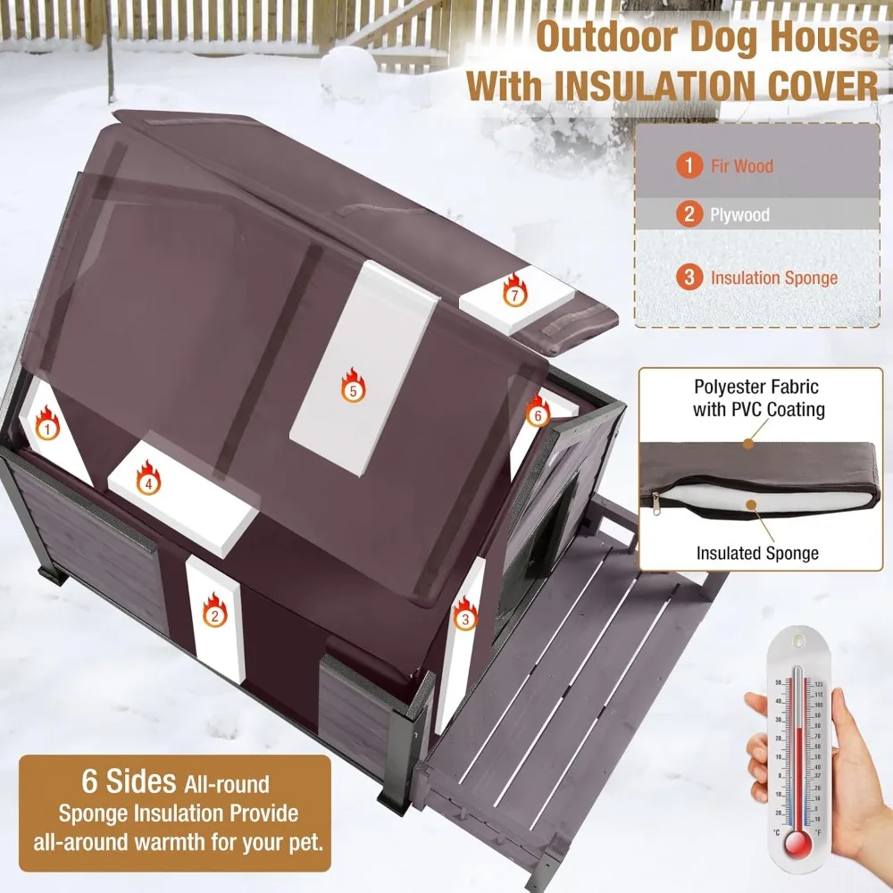 Outdoor Dog House with Insulated Liner, Winter Kennel for Small Medium Dogs, Anti-Biting Metal Frame, Heated Dog House