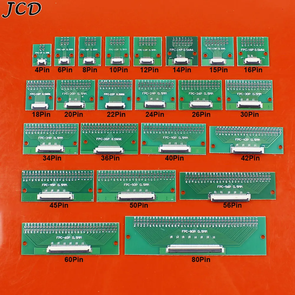 JCD 1PC FPC Flexible Cable Adapter Board 0.5mm to 2.54mm Connector 4/6/8/10/12/14/15/16/18/20/22/30/34/36/40/42/45/50/60/80Pin