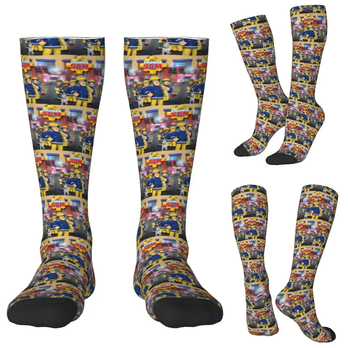 

Fireman Sam Cartoon Firefighter Socks Harajuku Stockings All Season Long Socks Accessories for Unisex Christmas Gifts