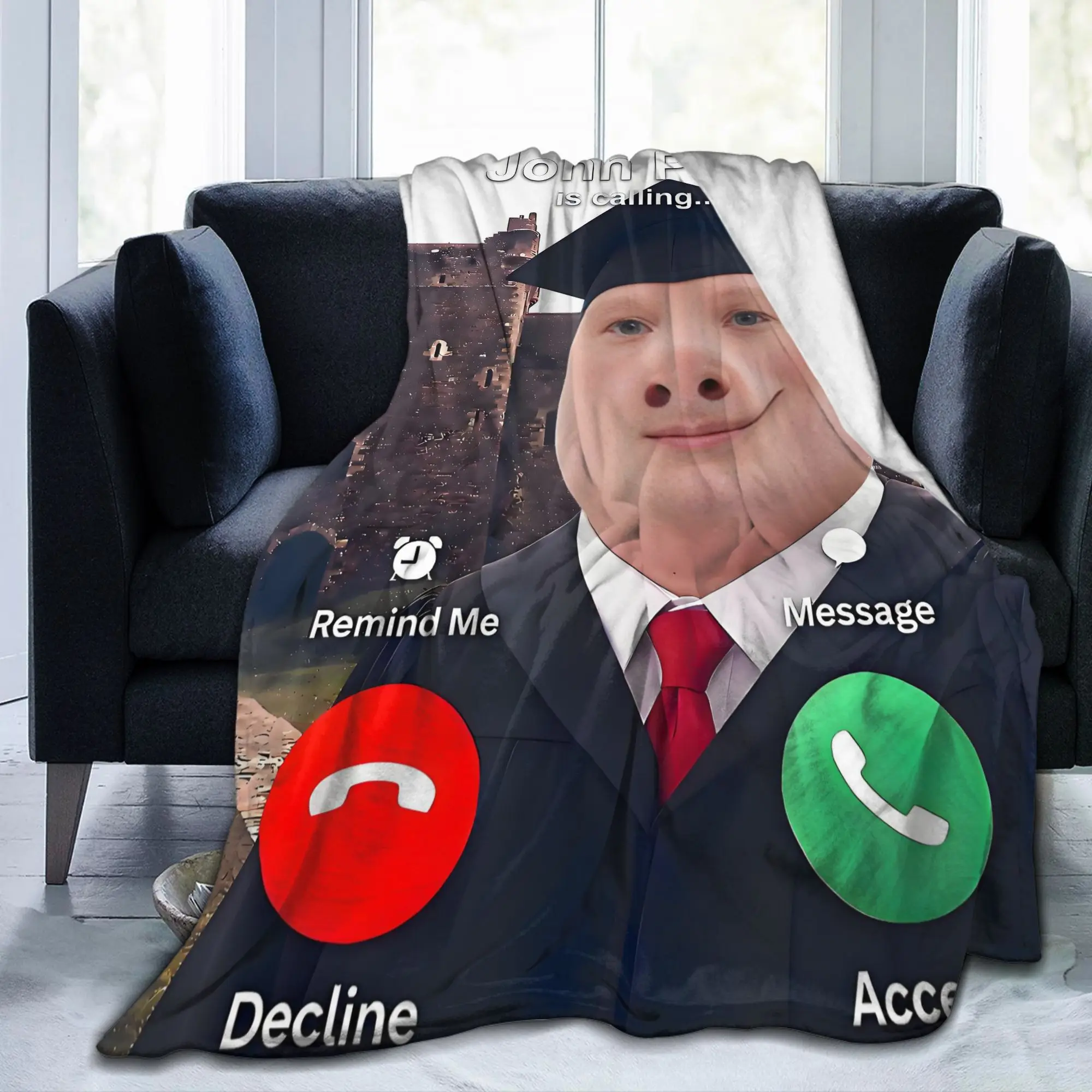 Custom John Pork is Calling  Blanket Warm Fleece Soft Flannel Brainrot Meme Throw Blankets for Bedding Couch Outdoor Spring