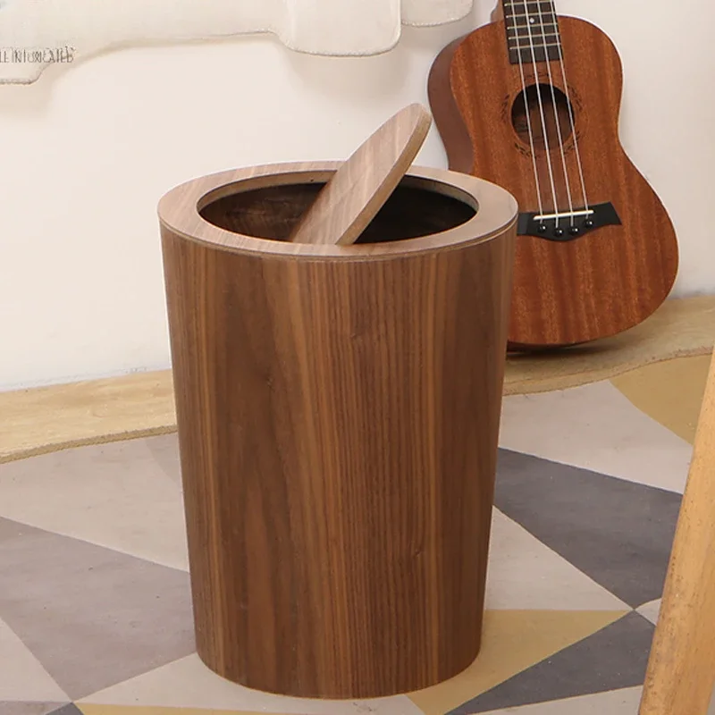 Nordic Simple Wooden Creative Trash Can Household Trash Can with Lid Living Room Bathroom High-end Home Decoration Accessories