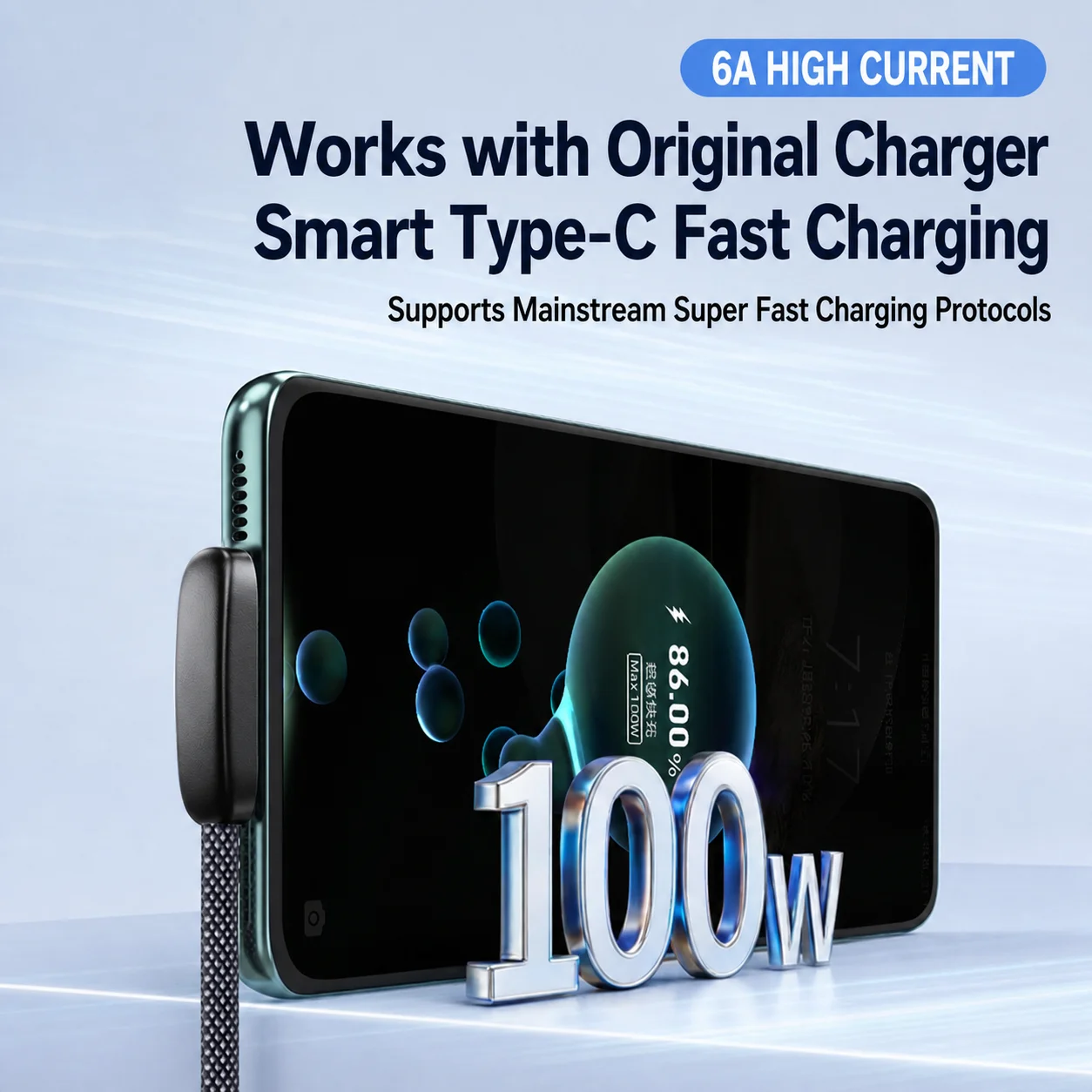 100w Type-C Cable Fast Charging Usb-A To Type-C Cord Braided Charging Cable Right-Angle Type-C Phone Charger For Bedside Living