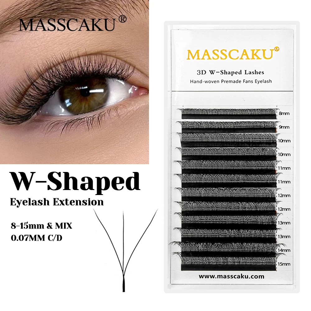 

Hot Sale MASSCAKU 0.07mm Thickness 3D Effect Long-lasting W Clover Eyelash C D Curl Faux Mink W Design Makeup Eyelashes in Stock