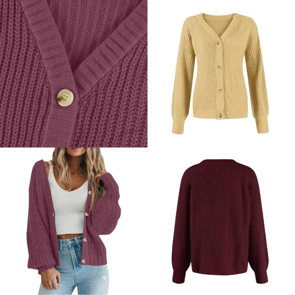 

L5YC Женский родых вязаный вязаный вязаный вязаный вязаный вязаной кнопку с длинным рукавом с длинным рукавом.