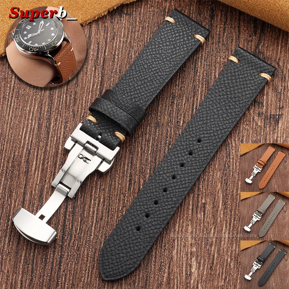 Butterfly Clasp Deployant - Tali Jam Kulit Sapi Asli Bertekstur