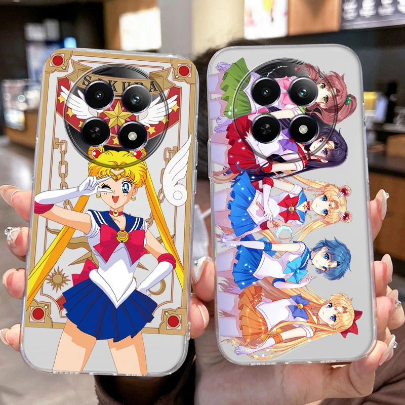 Transparente Limpar Silicone Phone Case, Anime dos desenhos animados, marinheiros, luas, coelho, meninas, gato bonito, Realme 12, 5G, 12x, tampa traseira engraçada