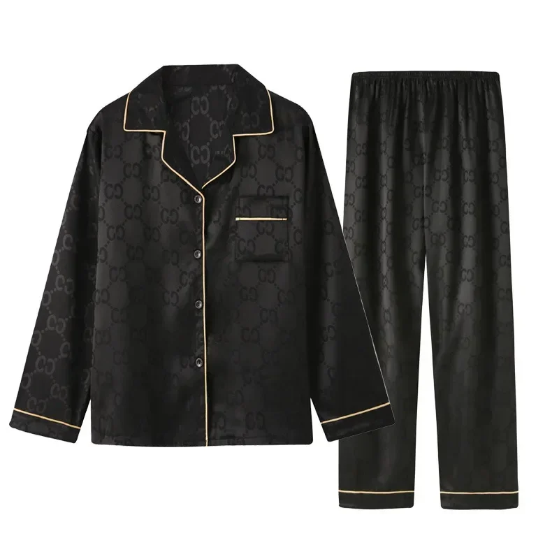 زوجين منامة الربيع والخريف الحرير الجليد طويلة الأكمام السراويل الطويلة رقيقة الراقية حجم كبير 100 كجم الرجال والنساء المتسكعون مجموعات #5