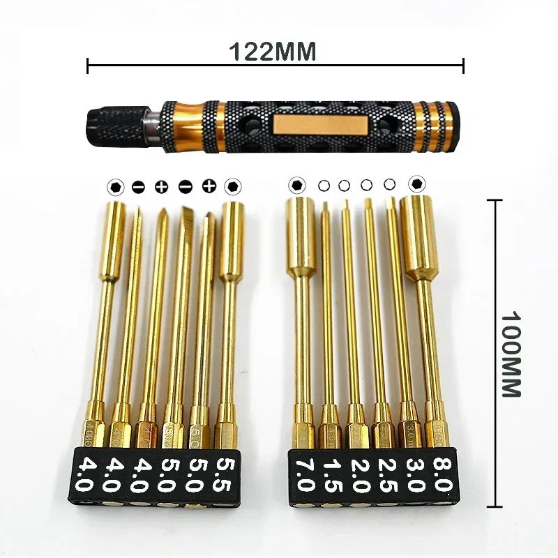 12 in 1 Hexagon Screwdriver 1.5 2.0 2.5 3.0mm 6.35mm Quick Change Allen Key Hex Screws Wrench Tool for 1/8 1/10 RC Car SCX10 TRX