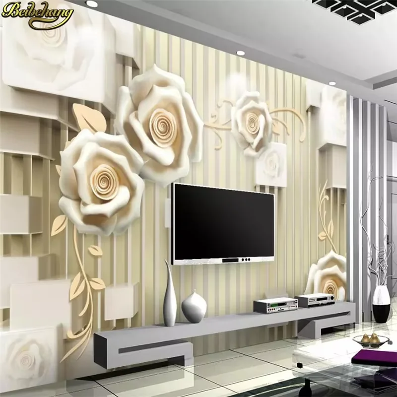 Custom 3d wallpaper mural modern minimalist 3D stereo embossed peony new Chinese TV background wall papel de parede