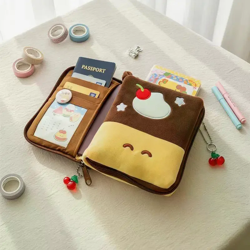Cute Pudding Color-blocked Plush Coin Purse Travel Passport Bag Account Bag Portable CCD Camera Bag Portable Storage Card Bag