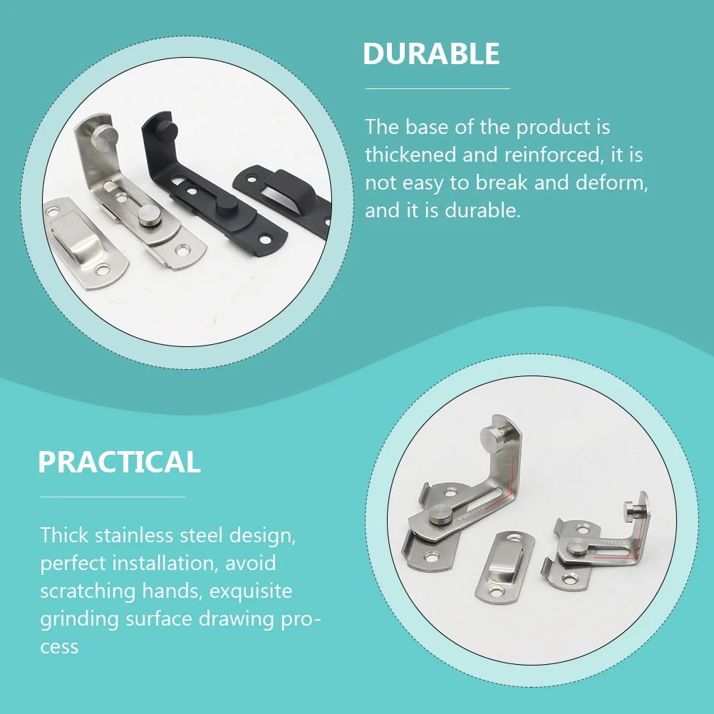 

2pcs Stainless Steel Door Lock Wear Resistant Safety Barn Sliding Right Angle Latch Heavy Duty Thickened Base Suitable Family