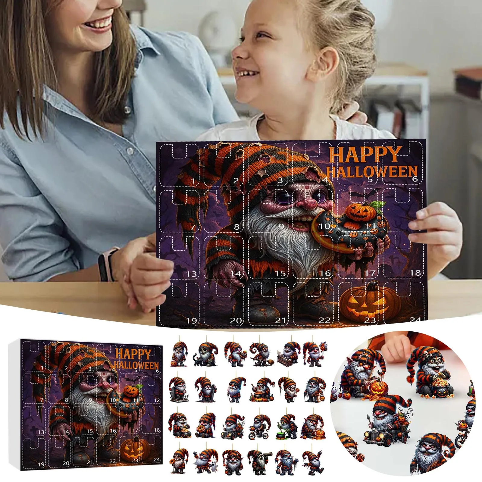 Horario visual para niños con calendario de llegada enano de Halloween Cuenta regresiva de Halloween de 24 días Un juguete 2D Regalo del reloj temporizador del juego