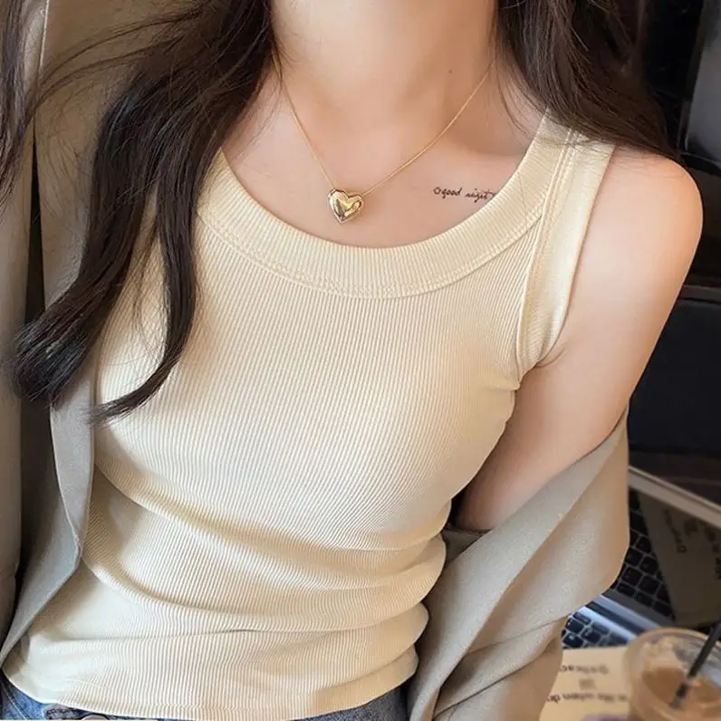 Pure Color Vest Women's Summer Outdoor Wear Backless Bra Pad Integrated Slim Fit Base Shirt Top Beautiful Back Underwear