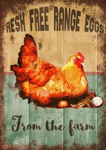Free Range Eggs From the Farm Advert Vintage Retro Style Metal Sign