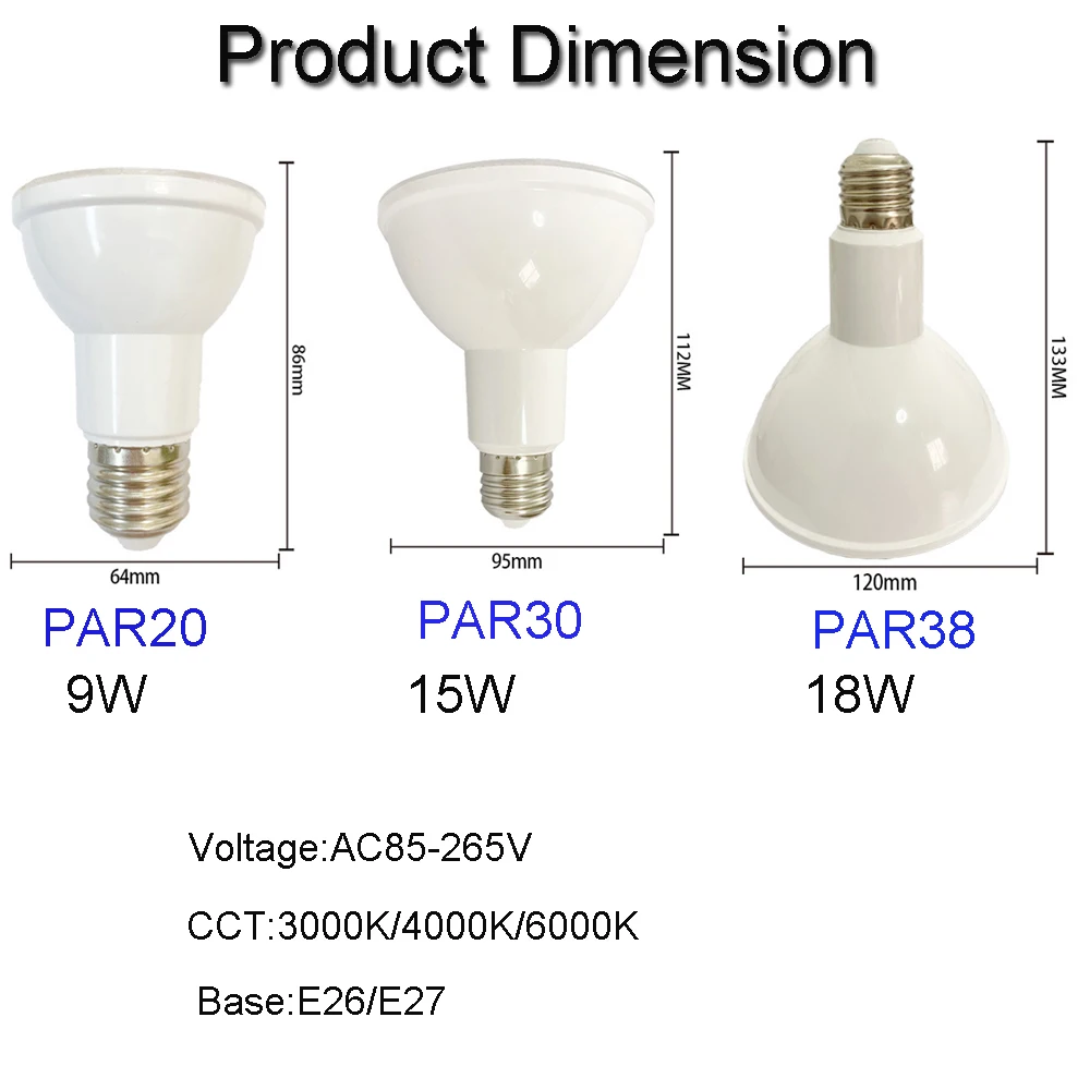 Aluminiowa lampa LED o wysokiej jasności 9W 15W 18W 4000K 6000K Wodoodporna żarówka LED COB Par Light PAR38 PAR30 PAR20 do wnętrz na zewnątrz