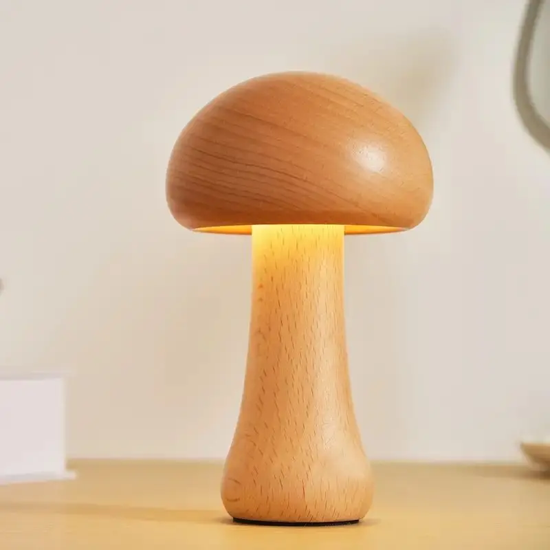 

LED Creative Mushroom Table Lamp, Wood Desk Lamp, Bedroom Bedside Night Light, Dimmable Led Lighting, Creative Home Decor