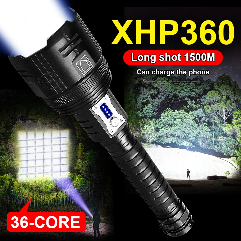 

XHP360 Ultra High Power Rechargeable Led Flashlights Powerful With USB Charging LED Lantern 5 Modes Torch Strong Light Lamp