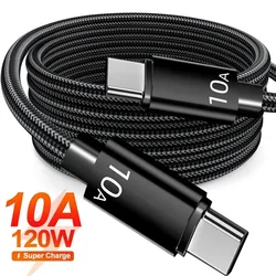 120W 10A Quick Charging Type C To USB C Charger Cable Sturdy Nylon Braided Dual Type-C Data Line for Android IPhone 16 15