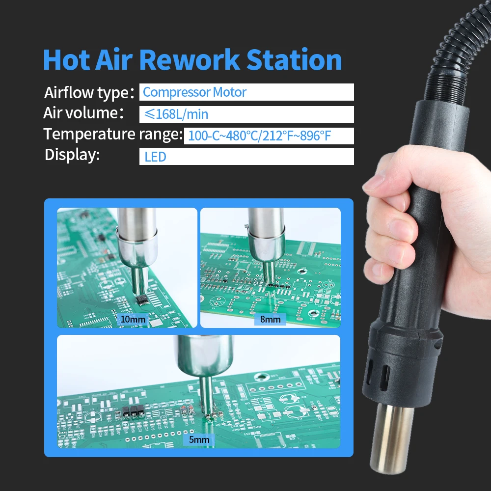 WEP 2-IN-1 Soldering Station Digital Solder Iron Kit Hor Air Rework Station Desoldering Gun Wire Clamp Bracket For SMD PCB Tool