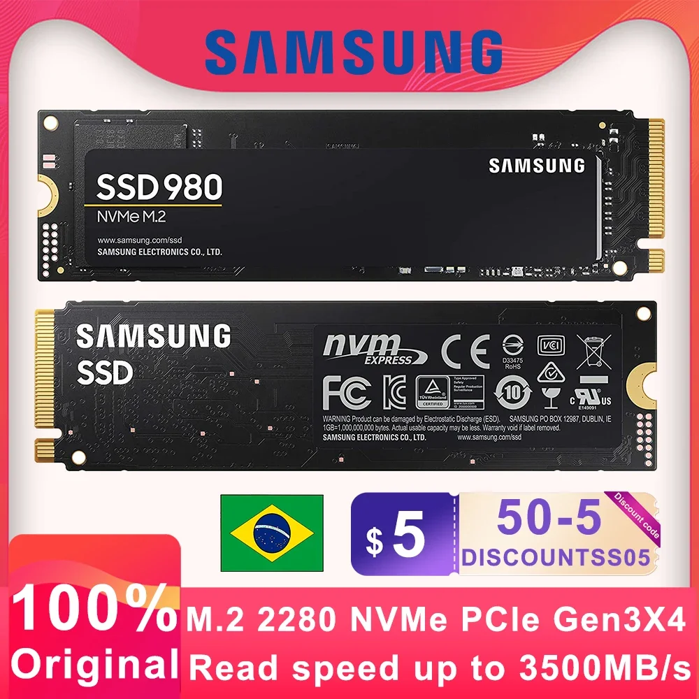 SAMSUNG 1TB 980 250GB M2 2280 SSD Internal Solid State Disk 500GB PCIe Gen 3.0 x 4 NVMe For Desktop Computer 100% Original