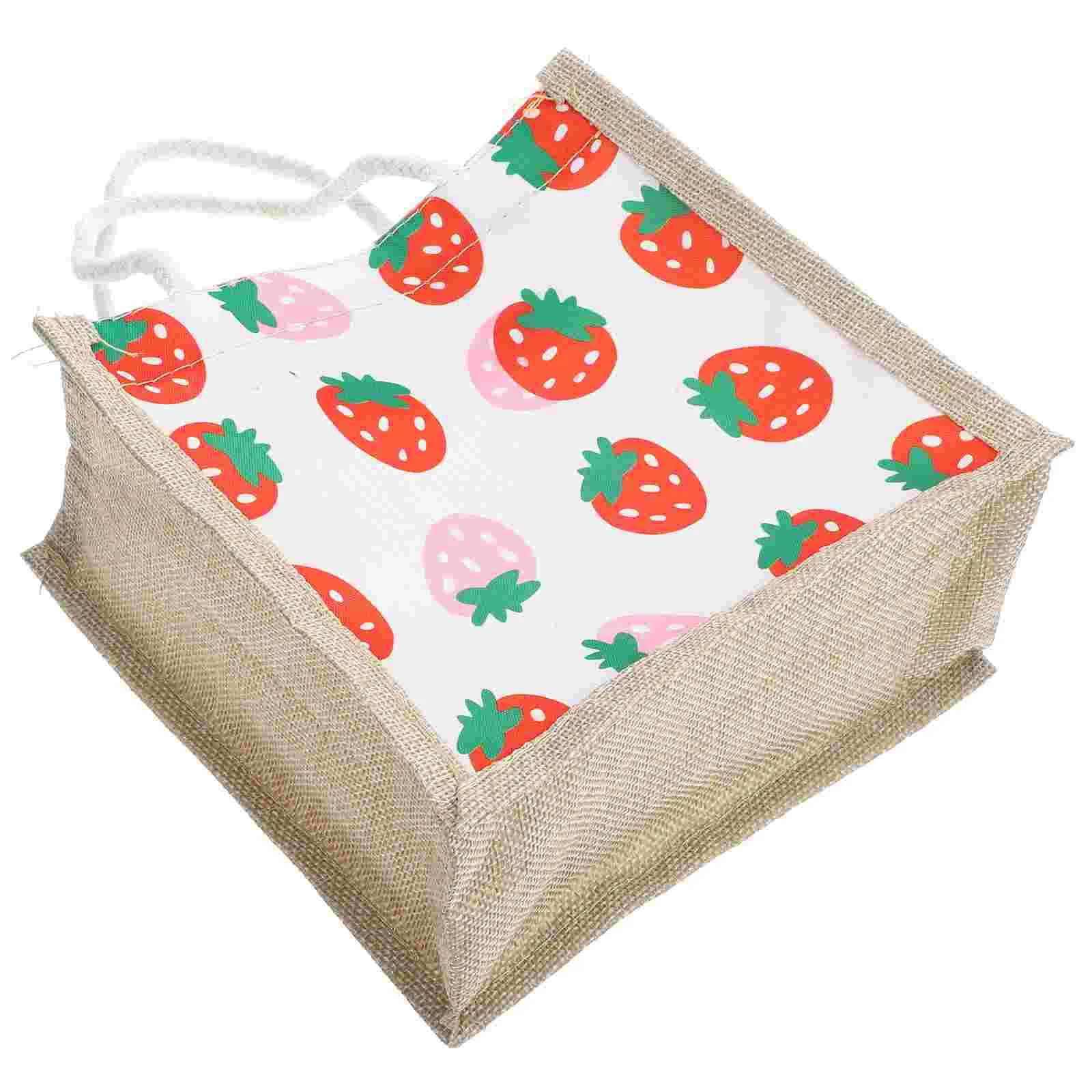 

Bento Bag Lunch for Outdoor Strawberry Canvas Picnic Thermal Food Cloth Bags Work