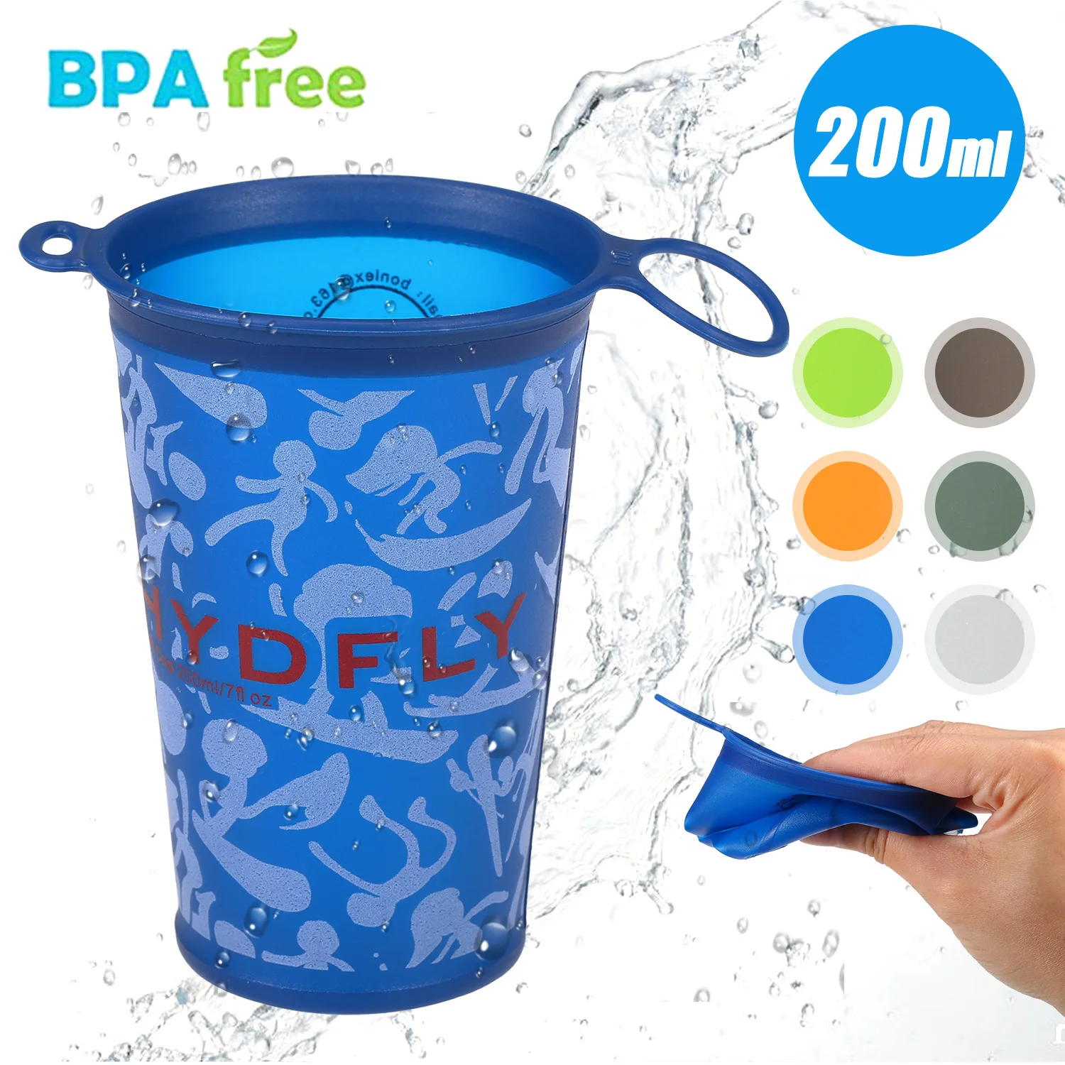 Zusammenklappbarer Wasserbecher aus TPU, 200 ml, BPA-frei, zusammenklappbarer Campingbecher mit Deckel, wiederverwendbar, erweiterbar, umweltfreundliches Trinkgeschirr für Outdoor-Wandern
