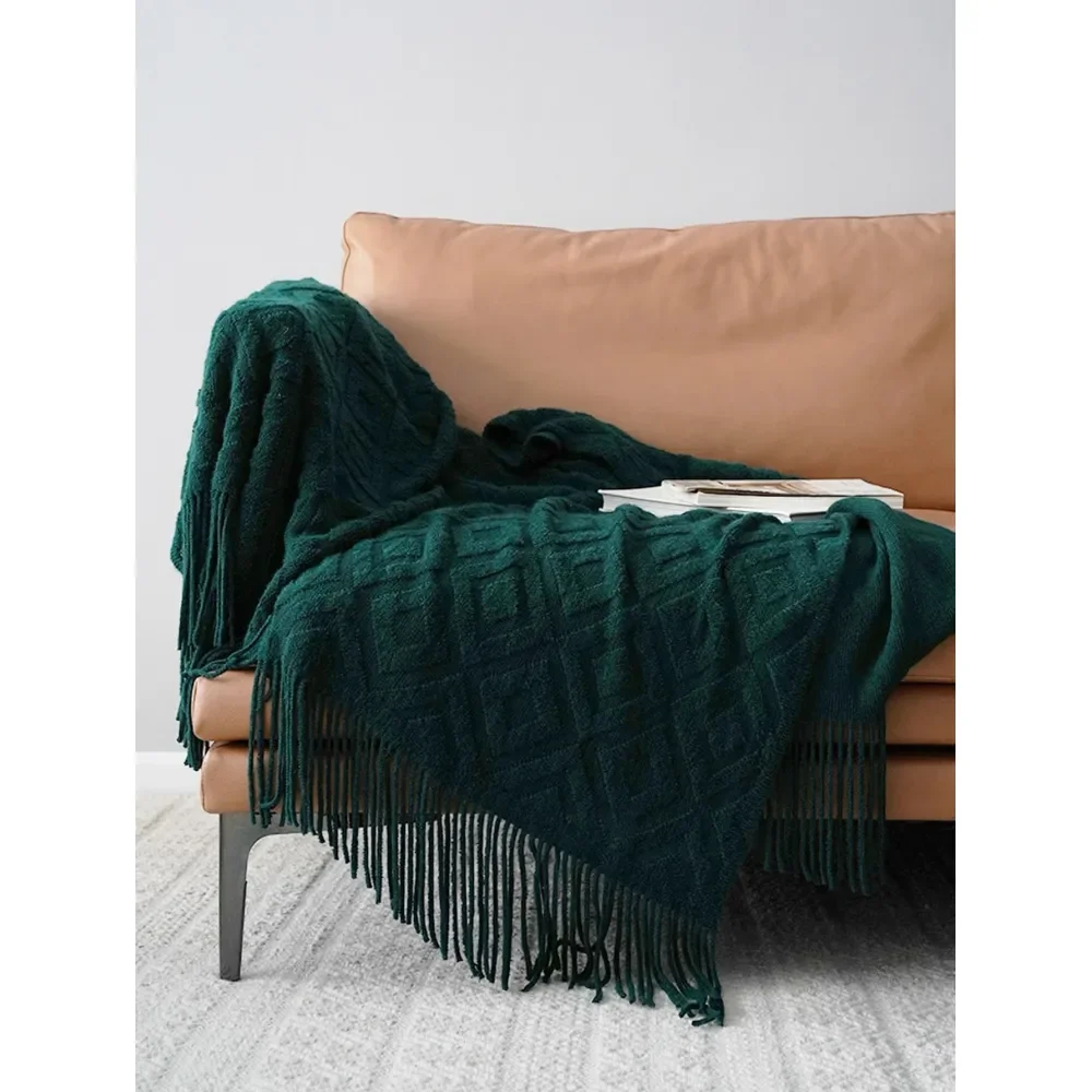 

Однотонный вязаный плед с кисточками, мягкий и теплый чехол для дивана, всесезонное покрывало, декор для гостиной и спальни.