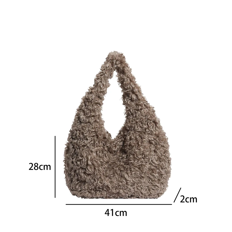 Flauschige, lockige Kunstfell-Hobo-Schultertasche, Plüsch-Halbmond-Unterarmtasche, weiche Teddy-Fuzzy-Halbmond-Handtasche, warme Winter-Handtasche für Damen – Detail 1