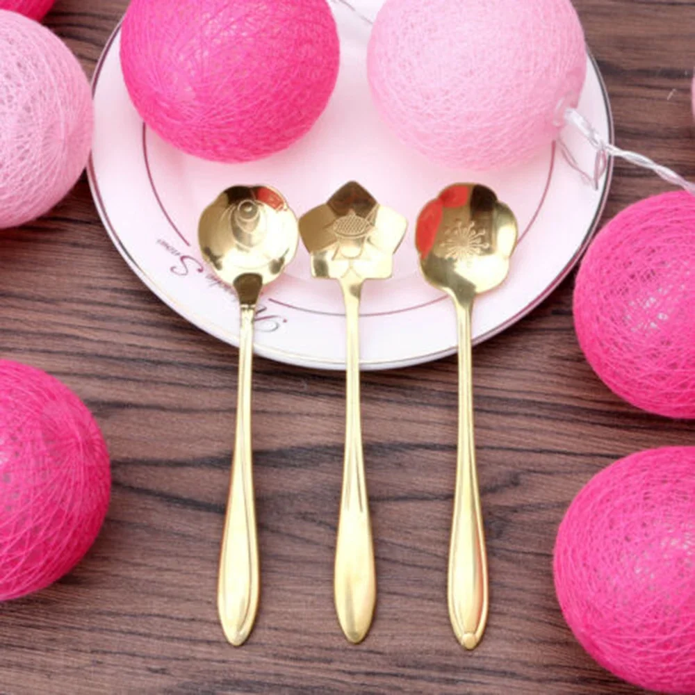 Kitchen Coffee Spoon Stainless Steel Cutlery Dessert Flower Shape Gold Rustproof Stirring Tableware Tea Teaspoon