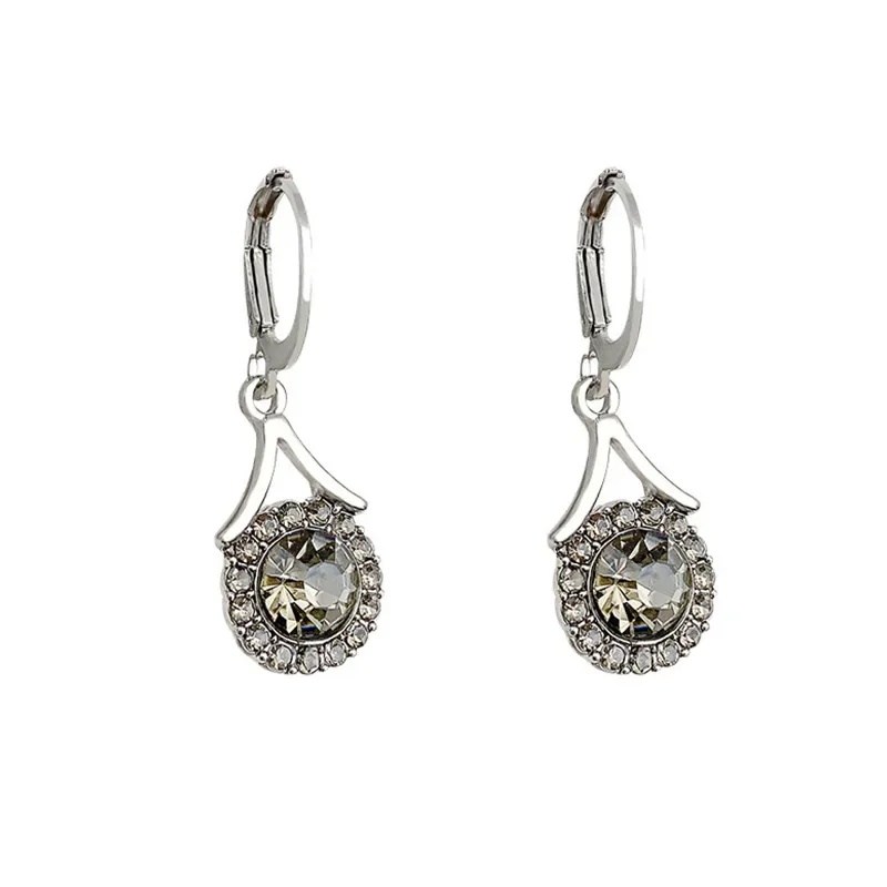 Cute Gray Zircon Crystal Waterdrop Ear Buckle Drop Earrings for Women Korean Simple Wedding Jewelry Trend Creative Accessories