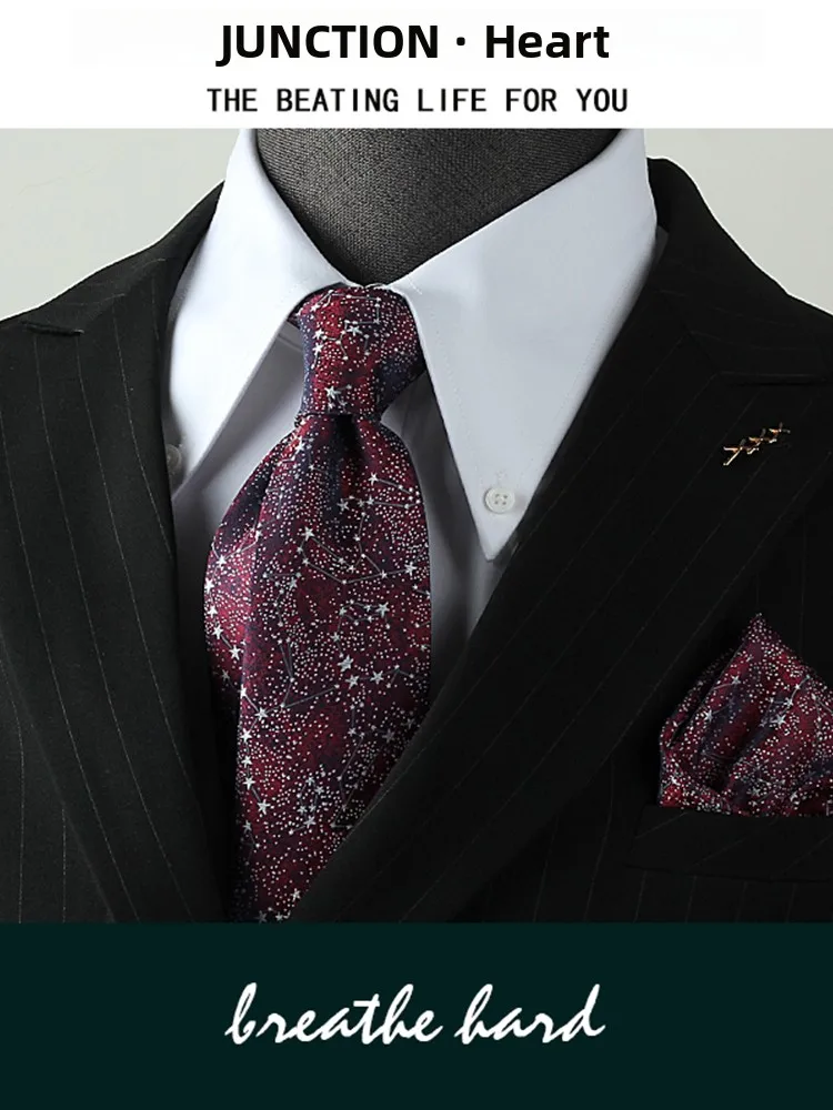 手作り星柄ネクタイメンズファッション結婚式パーティービジネスフォーマルダークレッドカラーボックス入り新しい新郎ギフト