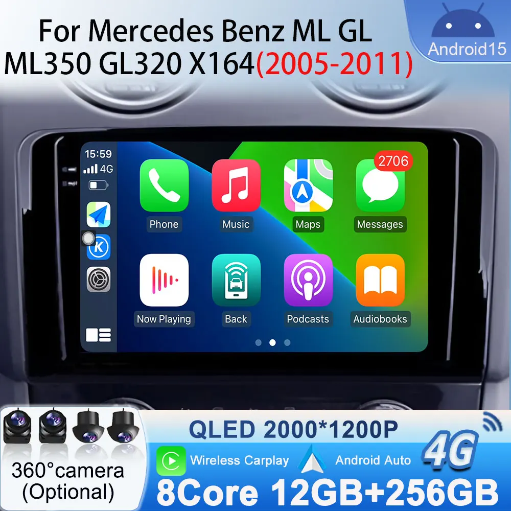 Navigation Android15 For Mercedes Benz ML GL ML350 GL320 X164 2005-2011 GPS Car Stereo Auto 4G Carplay Multimedia Video Wireless