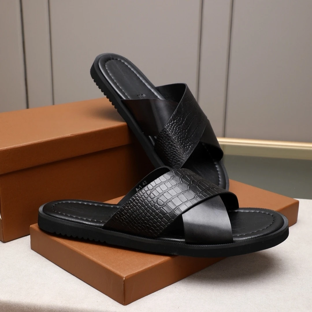 Luxury Brand Men's Shoes Handmade Fashion Sandals Holiday Gifts House Slippers Full Grain Leather Outdoor Beach Garden Slides view 6
