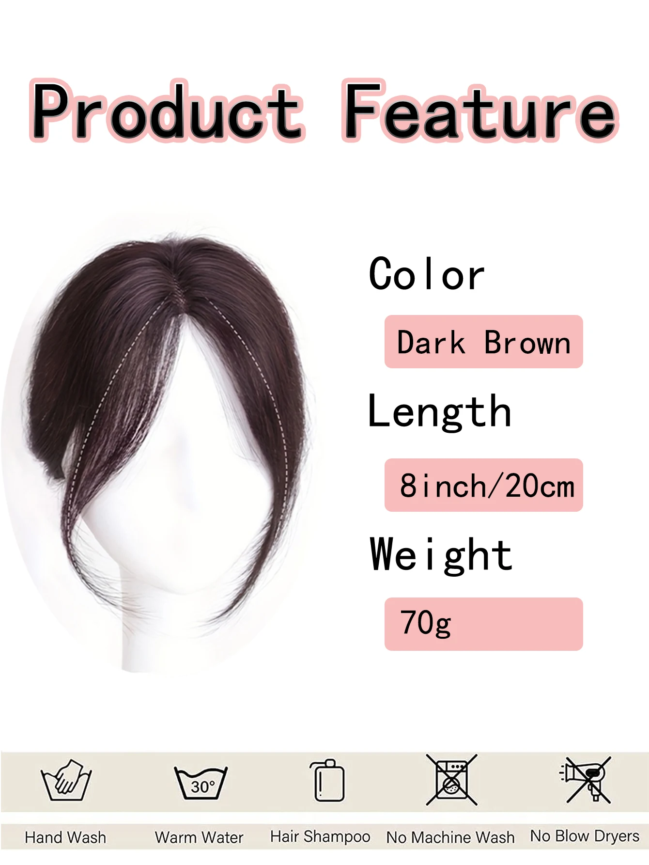 Haar-Pony, synthetische seitliche Fransen für Frauen, 3D-Mittelteil, falscher Pony, Clip-in-Extensions, unsichtbare Haarteile, Echthaar-Topper