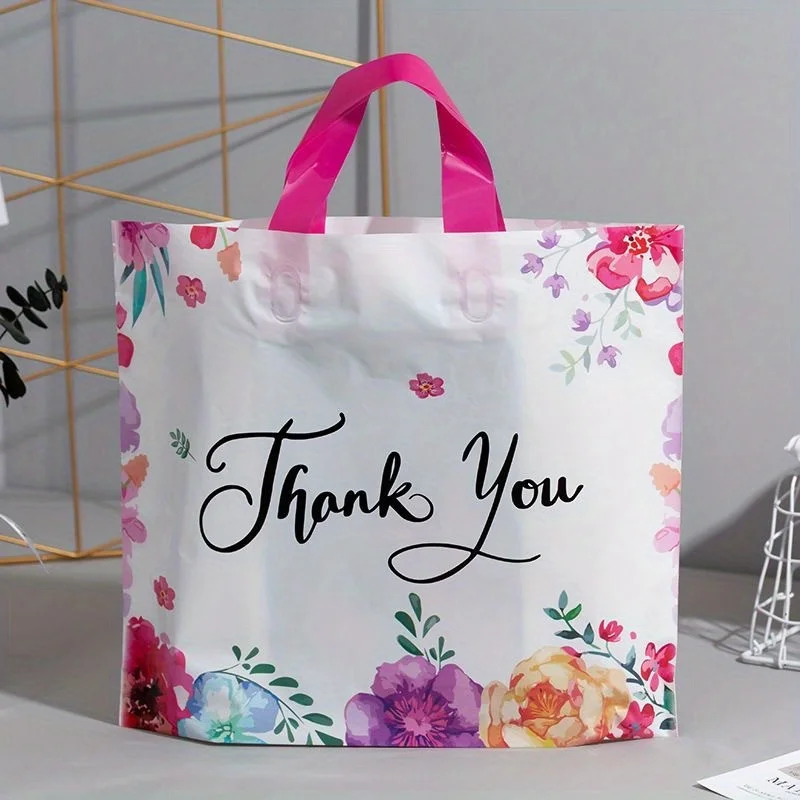 50/20pcs Floral Gift Bag, Bright Tote Bag, Reusable, Shopping Wedding Birthday Party Color Boutique Bag Christmas Halloween