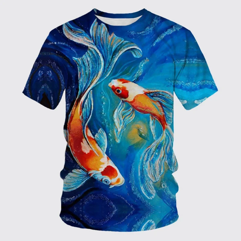 

3D Printed Funny Fish T-Shirt For Men Marine Animal Graphic Tees Casual Loose Short Sleeve Tops Round Neck Streetwear T Shirts