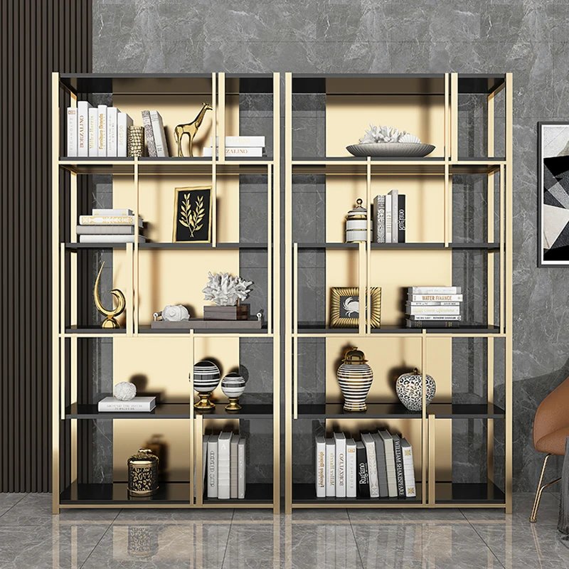 Modern shelving, light luxury style, metal stainless steel bookshelf, book cabinet