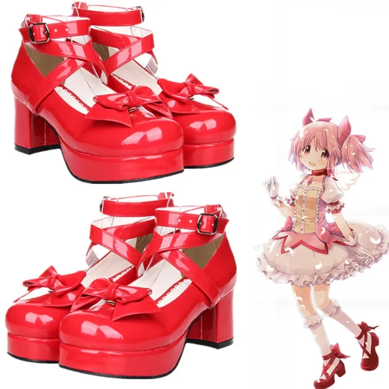 

New Puella Magi Madoka Magica Cosplay Shoes Japanese Style Anime Lolita Shoes High Heels for Women w/Bowknot Girls Princess Shoe