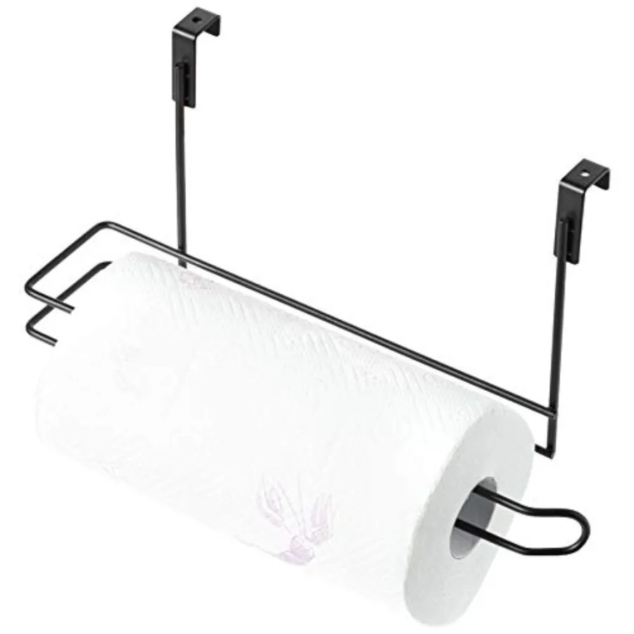 

Hanging Paper Towel Holder Over-The-Cabinet Door Organizer Rack Space-Saving Kitchen and Under-Sink Storage Solution for Standa
