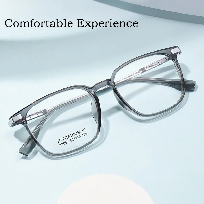 OLLYMURS 新スクエアファッションチタン合金メンズメガネ超軽量柔軟な TR90 光学処方眼鏡フレーム 89007
