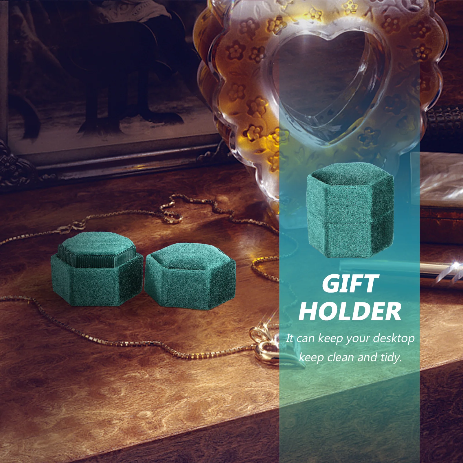 Jewelry Storage Hexagon Ring Box Green Wedding Engagement Ring Holder Compact Lightweight Gift Case for Special Occasions