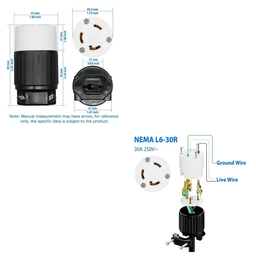 Industrial Strength L6-30R Locking Plugs Connectors Electrical Generator Socket 30A 250V For Highly Power Applications
