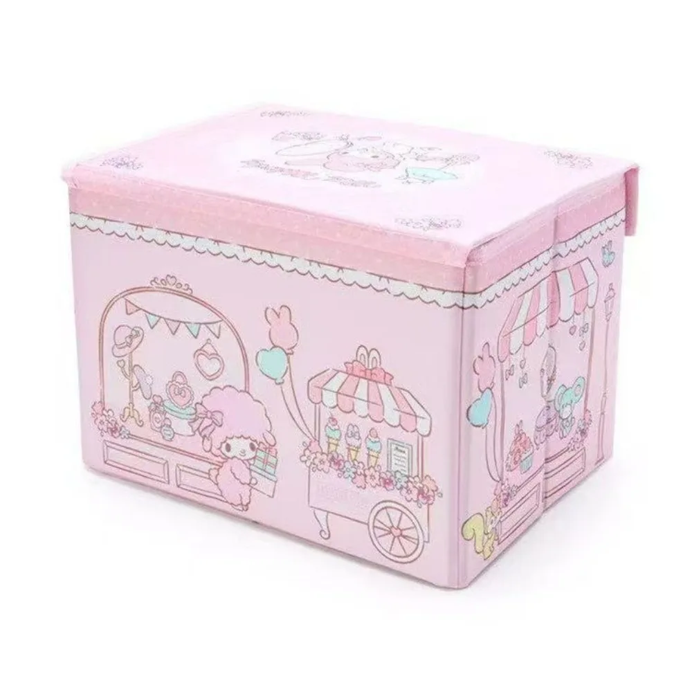 

Kawaii Sanrio Foldable Storage Box with Lid Snack Sundries Organizer Box Cartoon Collapsible Desktop Storage Home Desk Organizer