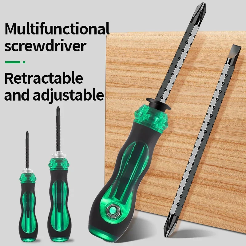 Multipurpose Dual Purpose Telescopic adjustable length Magnetic Screwdriver Cross Straight  Household Non Slip Screwdriver