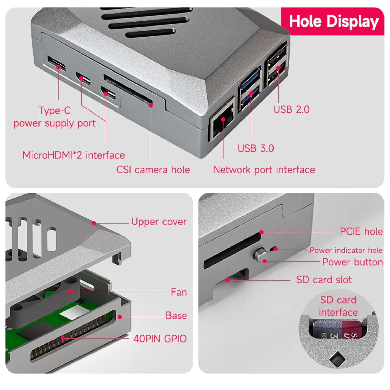 Raspberry Pi 5 Case with PWM Cooling Fan ABS Protective Case Raspberry Pi 5 Shell Support Active Cooler Heatsink Optional