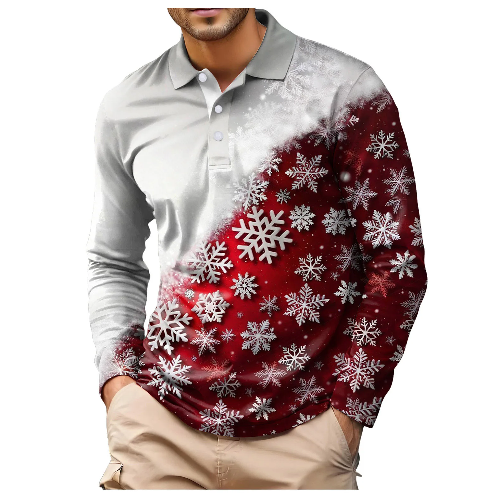 

Autumn Winter Snowflake Pattern Men's Polos T-Shirts Long Sleeve 3D Printed Street Christmas POLO Tee 6XL Plus Size Casual Tops